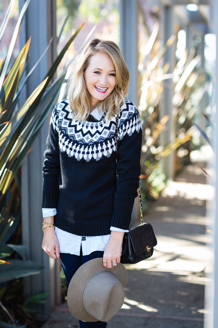 black-fair-isle-sweater-layered