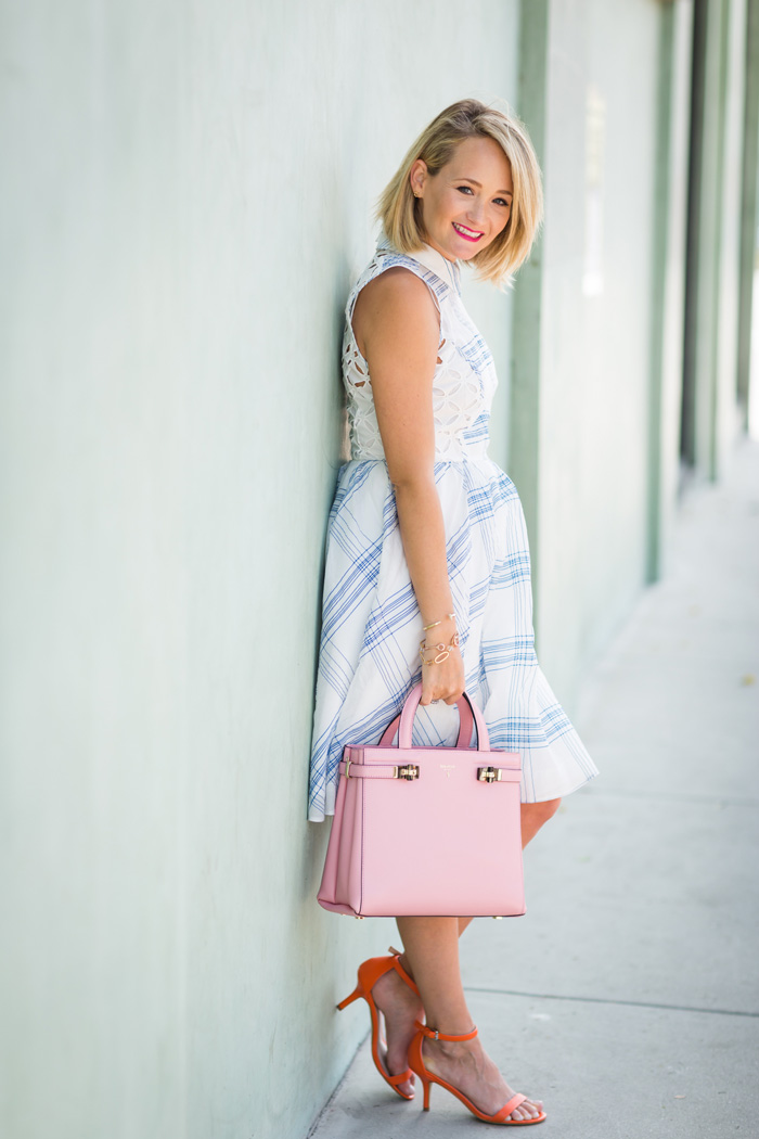 blue and white plaid dress