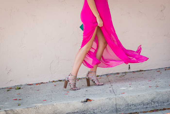 pink high slit maxi dress