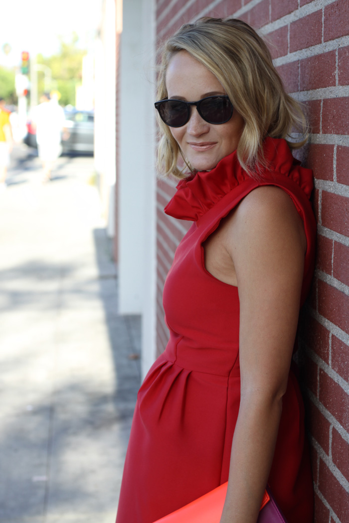 ruffle red cocktail dress