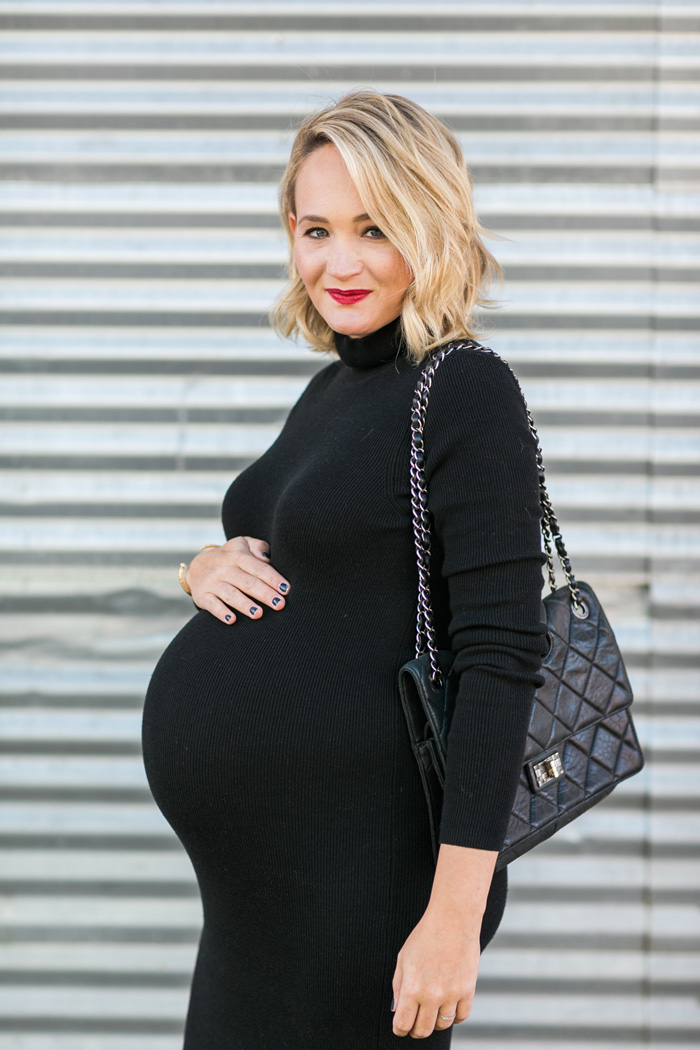 black maternity turtleneck dress