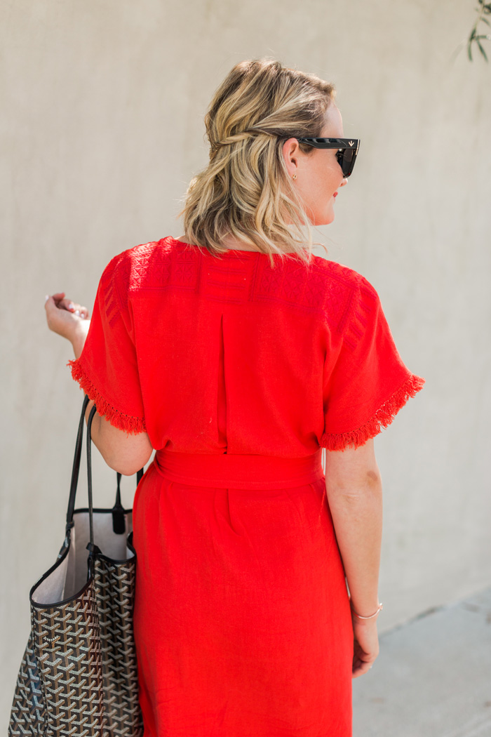 bright red embroidered dress