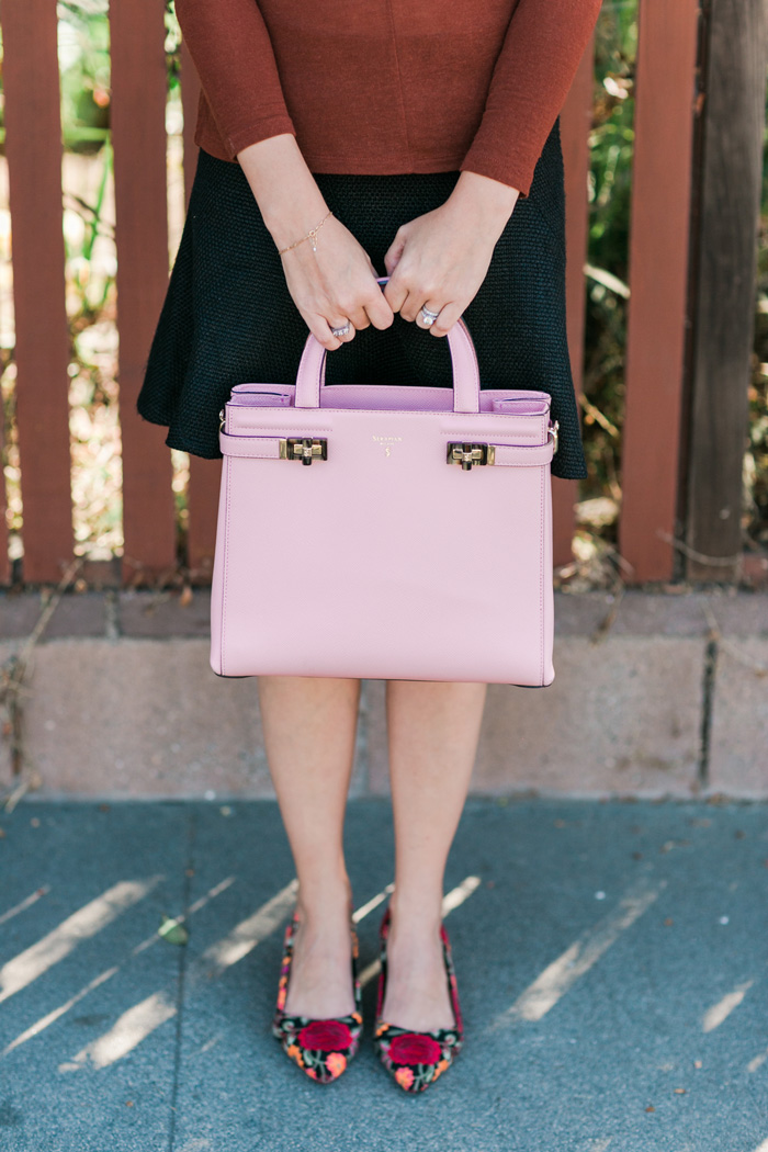 light pink leather handbag