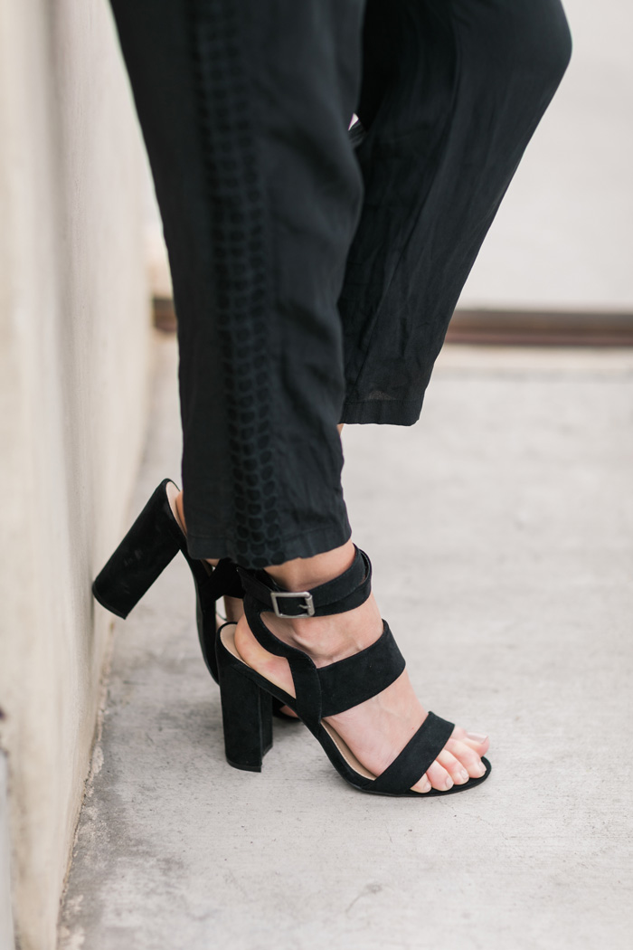 black block heeled sandals