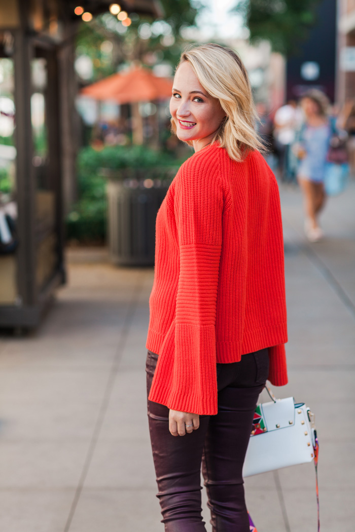 red bell sleeve sweater