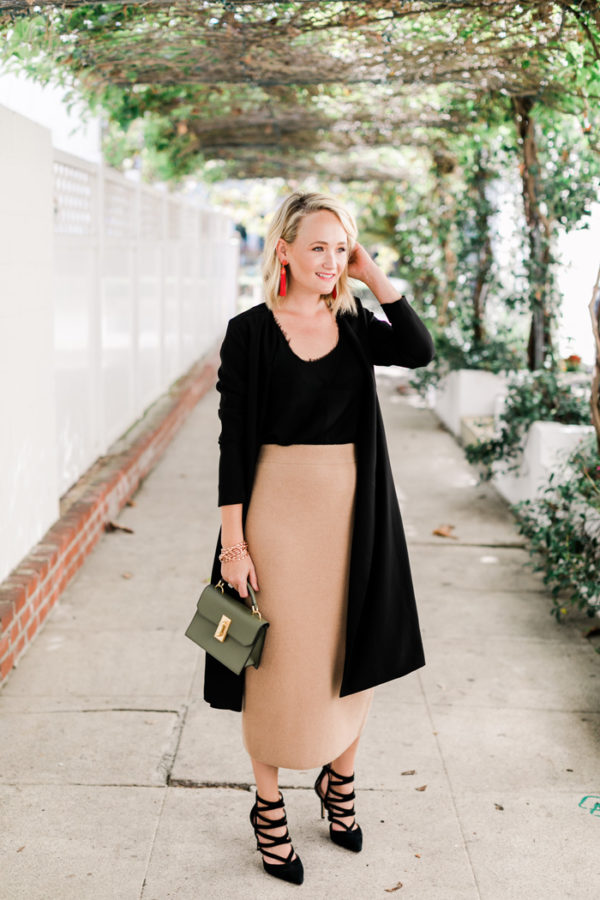 TAN KNIT MIDI SKIRT - The Style Editrix