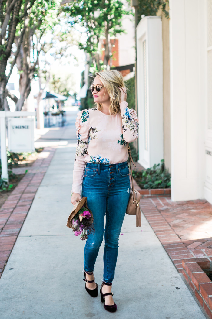 pink ruffle floral top