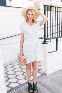 white ruffle wrap dress