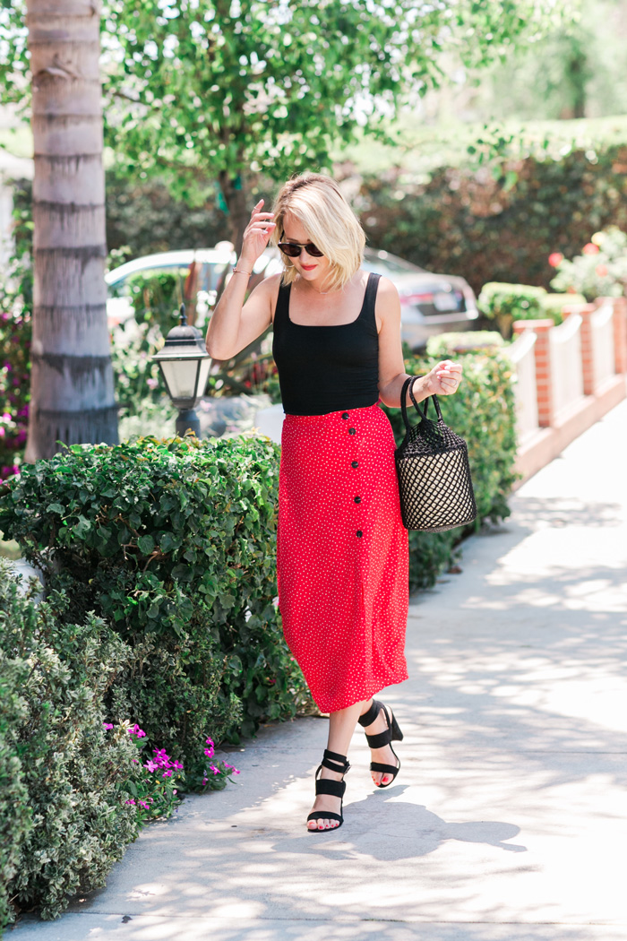 red wrap skirt